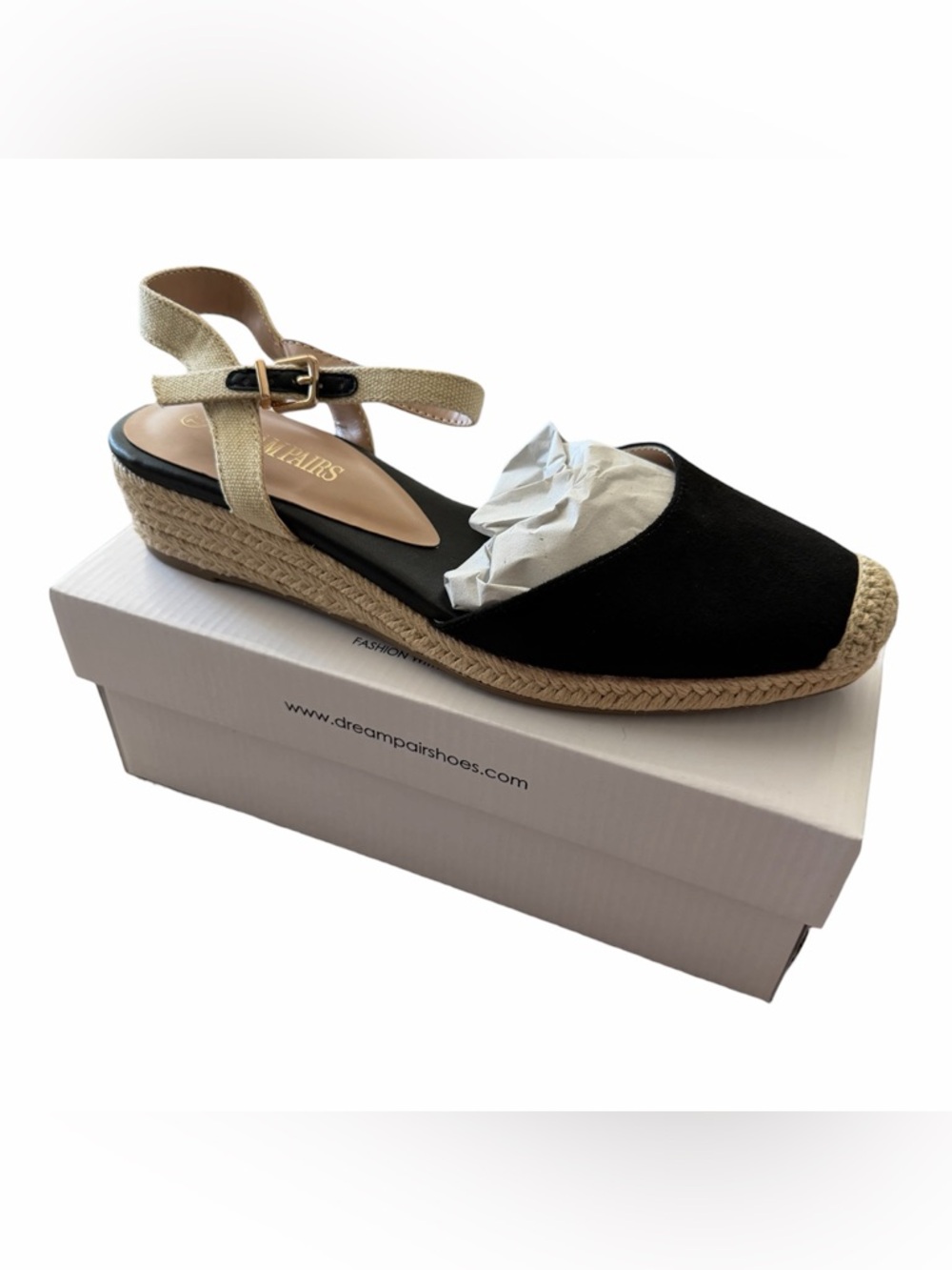 Dream Pairs Espadrille Wedge Sandal in Black and Cream - Picture 10 of 15